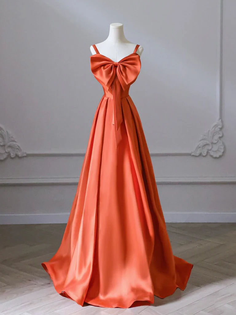 Wholesale A-Line Orange Satin Long Prom Dress Orange Long Evening Dress gowns evening dresses